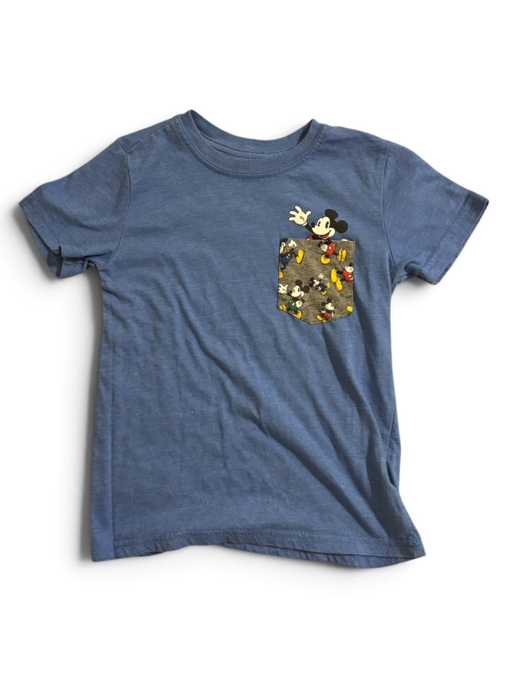 Disney Blue Short Sleeve Tee with Mickey Pocket Print